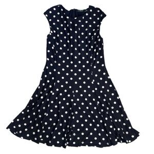 Lauren Ralph Lauren | Size 12 | Navy and White Polka Dot Fit-and-Flare Dress